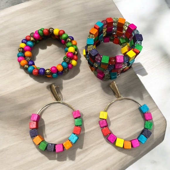 Boho Rainbow 4-Piece Jewelry Set - Bracelets & Earrings - Picture 3 of 4